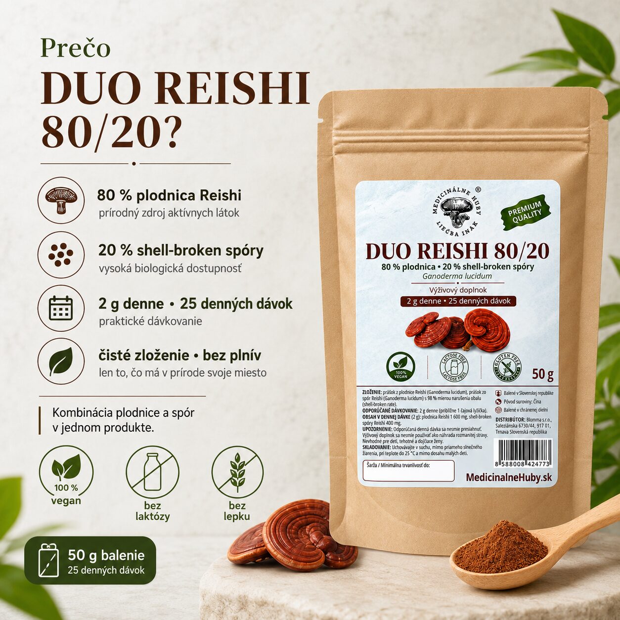 DUO REISHI – 80 % plodnica a 20 % shell-broken spóry